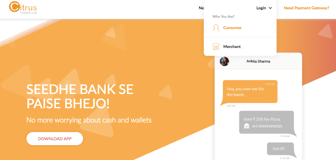 It will take you to Citrus Wallet as PayUMoney Wallet is now Citrus for customers. Choose “customer” from Login’s drop-down options.